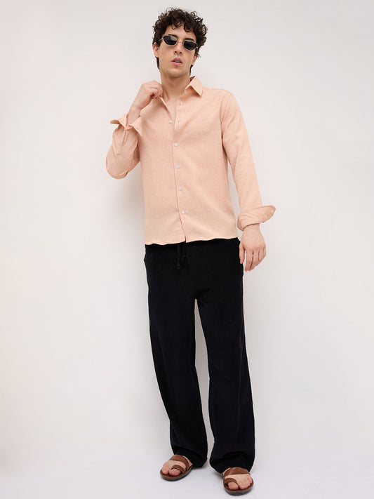 Classic Peach Slub Textured Everyday Shirt