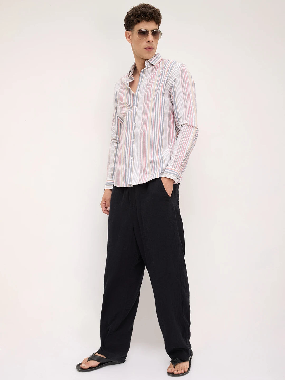 Classic Multicolor Vertical Striped Oxford Shirt