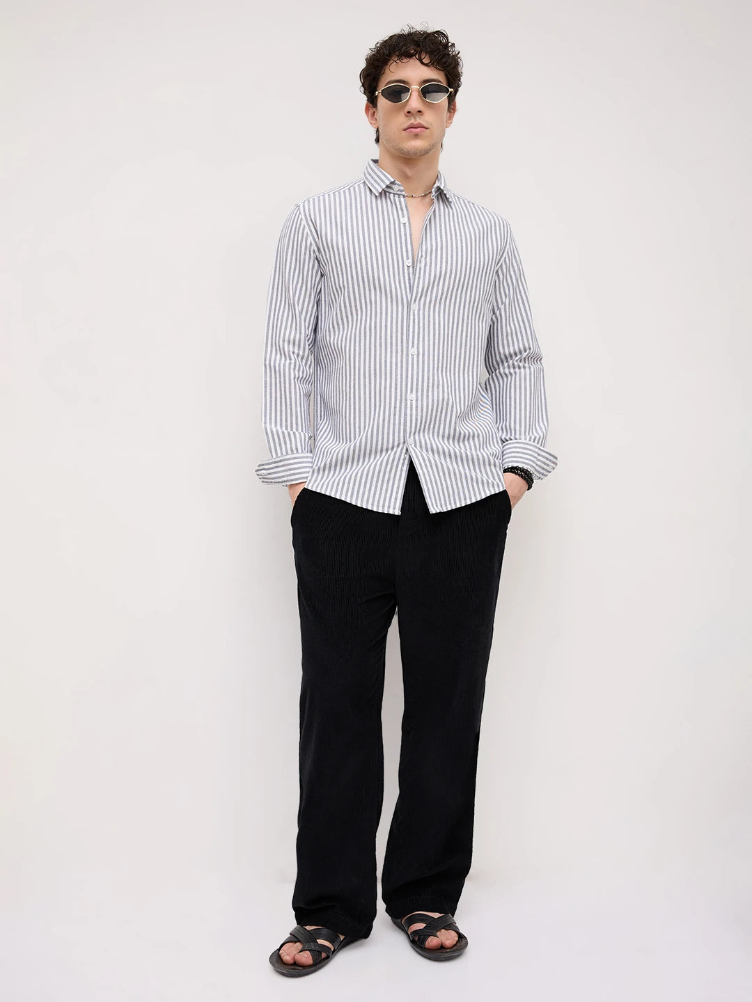 White & Navy Candy Striped Everyday Shirt