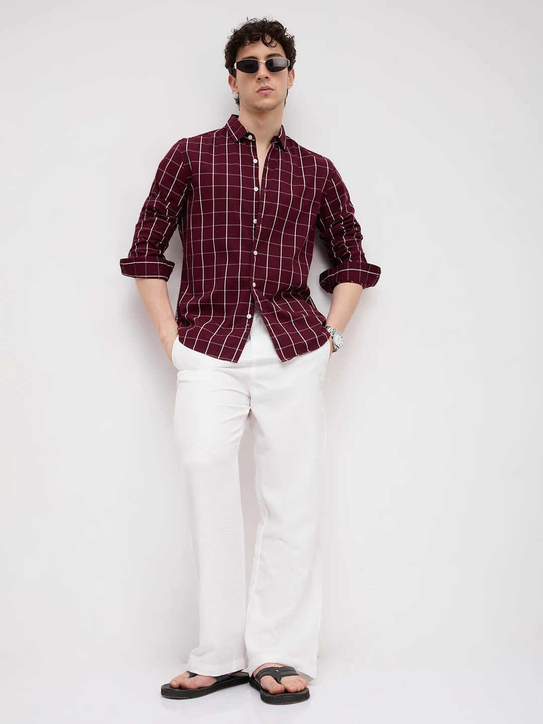 Refined Maroon Box Checks Shirt
