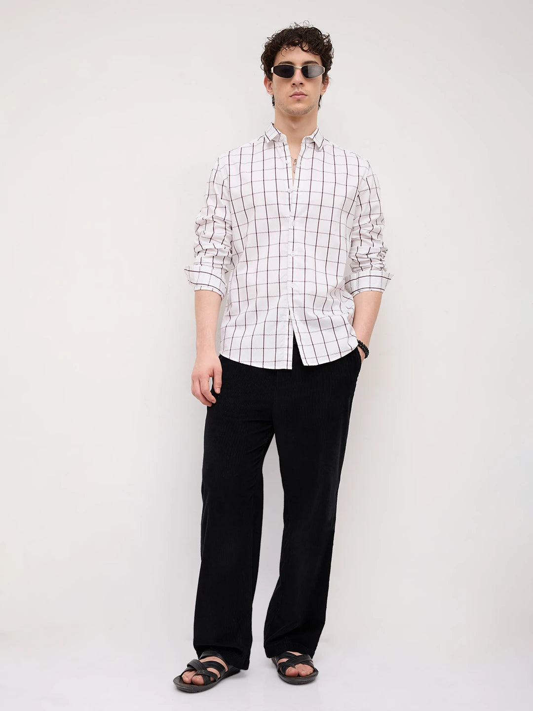Snow White Geometric Detailed Checks Shirt