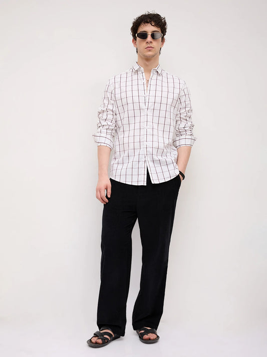 Snow White Geometric Detailed Checks Shirt