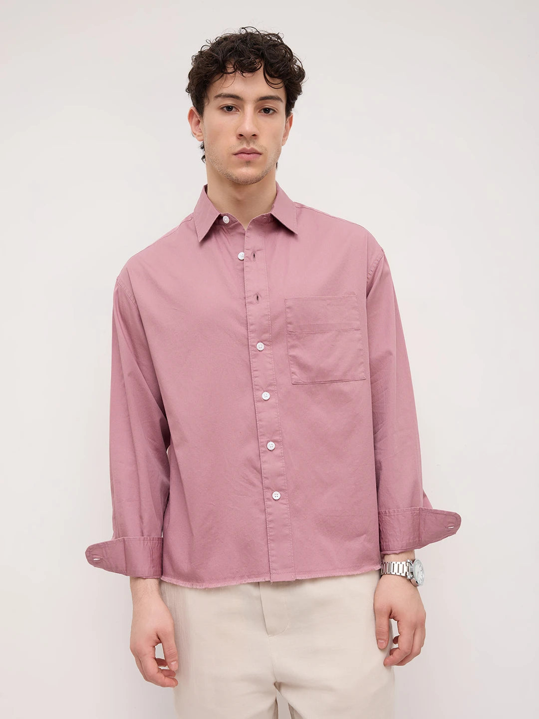 Iconic Dusty Pink Boxy Fit Crop Shirt