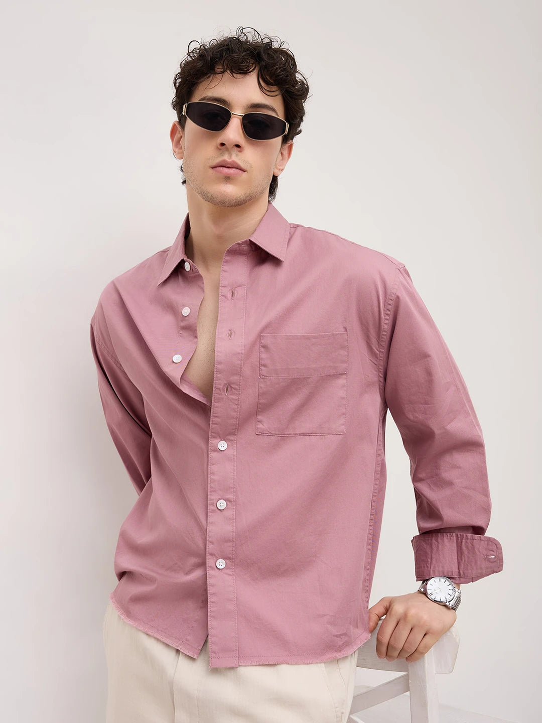 Iconic Dusty Pink Boxy Fit Crop Shirt