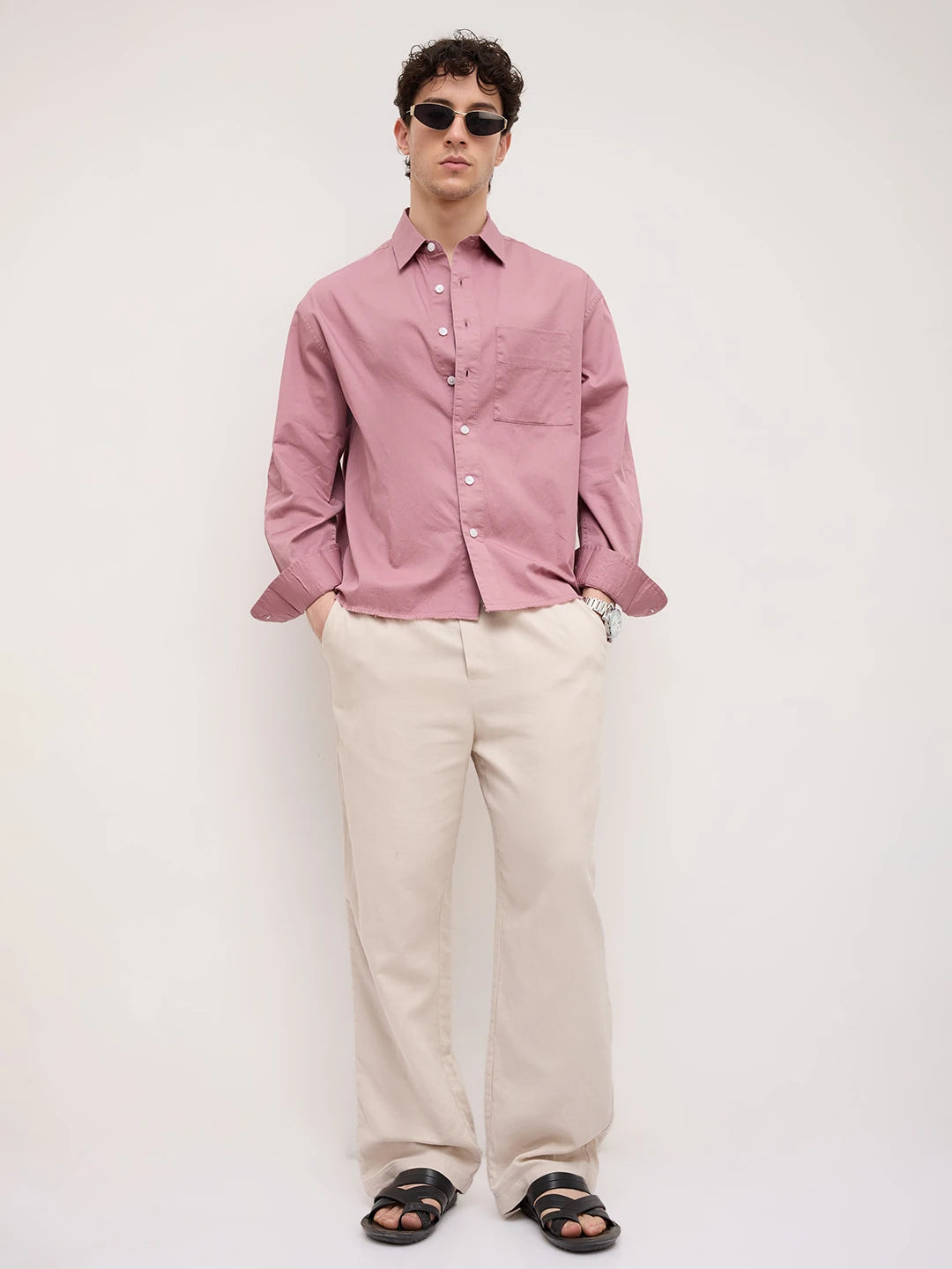 Iconic Dusty Pink Boxy Fit Crop Shirt