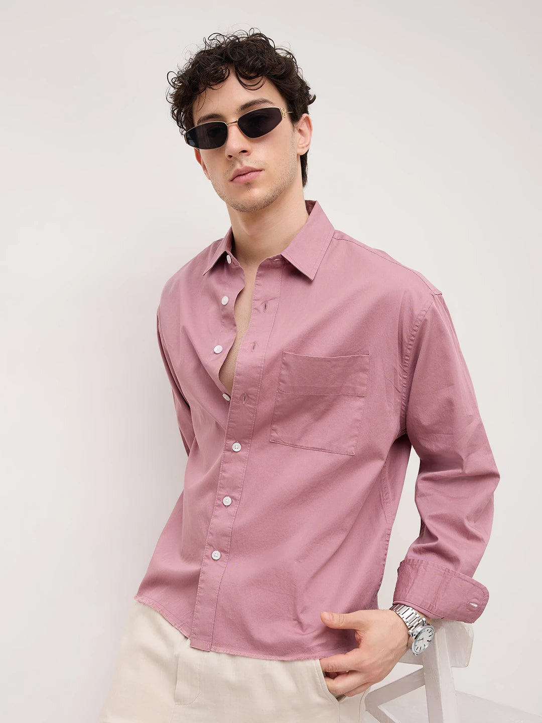 Iconic Dusty Pink Boxy Fit Crop Shirt