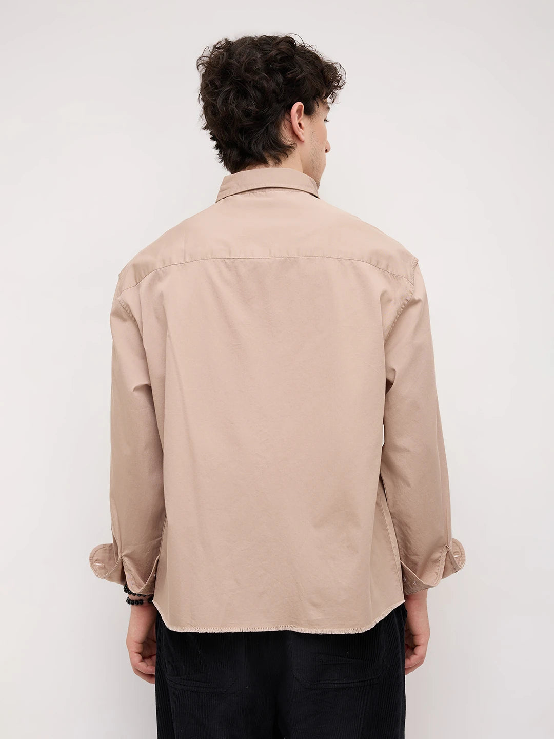 Classic Sand Beige Boxy Fit Crop Shirt