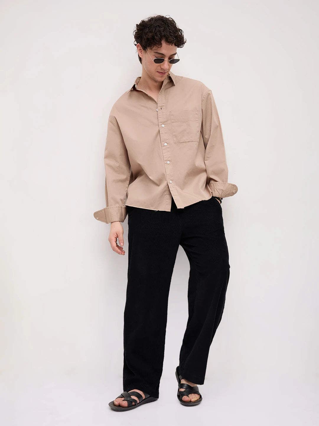 Classic Sand Beige Boxy Fit Crop Shirt
