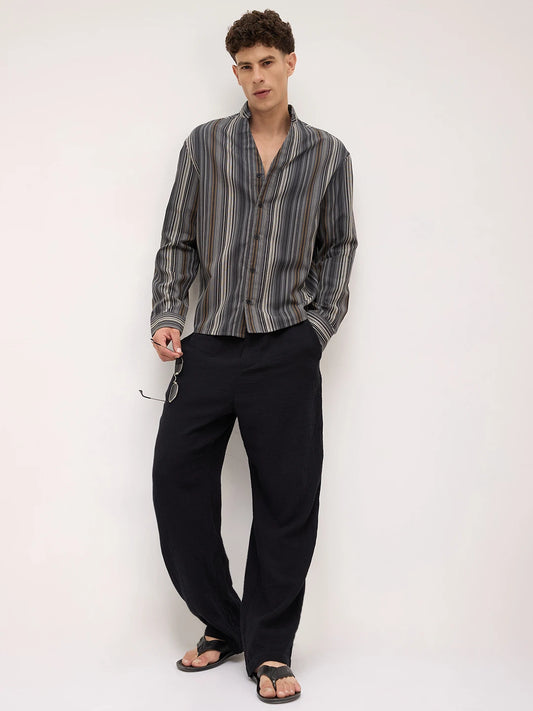 Arctic Breeze Honeycomb Grid Weave Mandarin Shirt