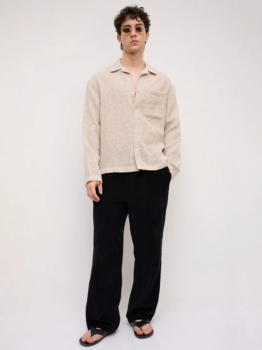 Artisan Sand Mesh Weave Notch Collar Oversized Shirt