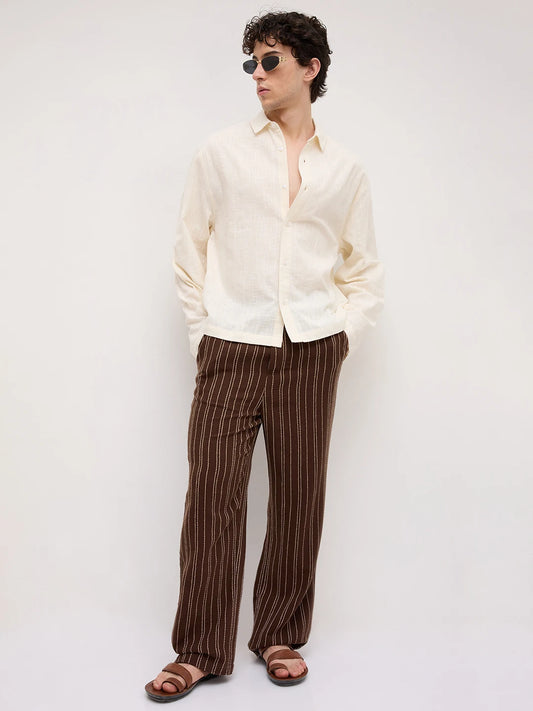 Ivory Sheer Textured Cuffless Oversized Shirt
