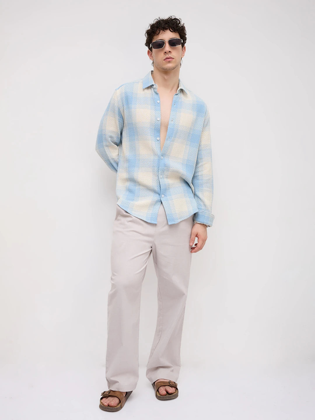 Blue Interlock Weave Plaid Checks Shirt