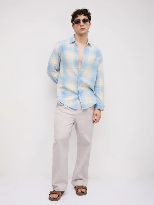Blue Interlock Weave Plaid Checks Shirt