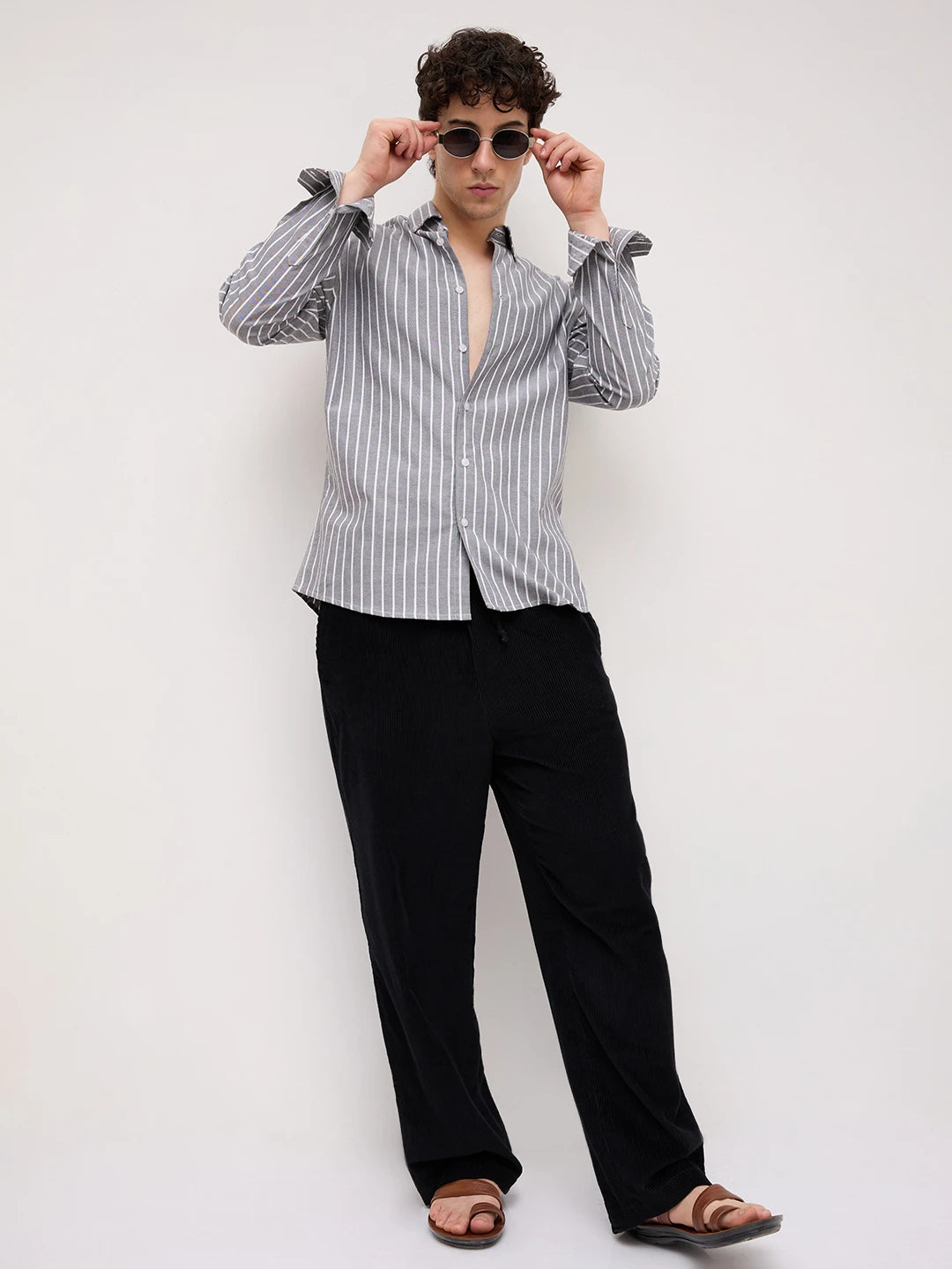 Monochrome Pinstripe Button-Down Collar Oxford Shirt