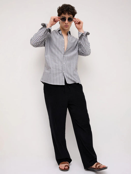 Monochrome Pinstripe Button-Down Collar Oxford Shirt