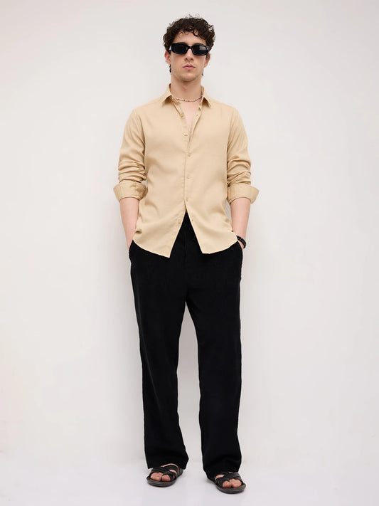 Sand Beige Honeycomb Textured Shirt