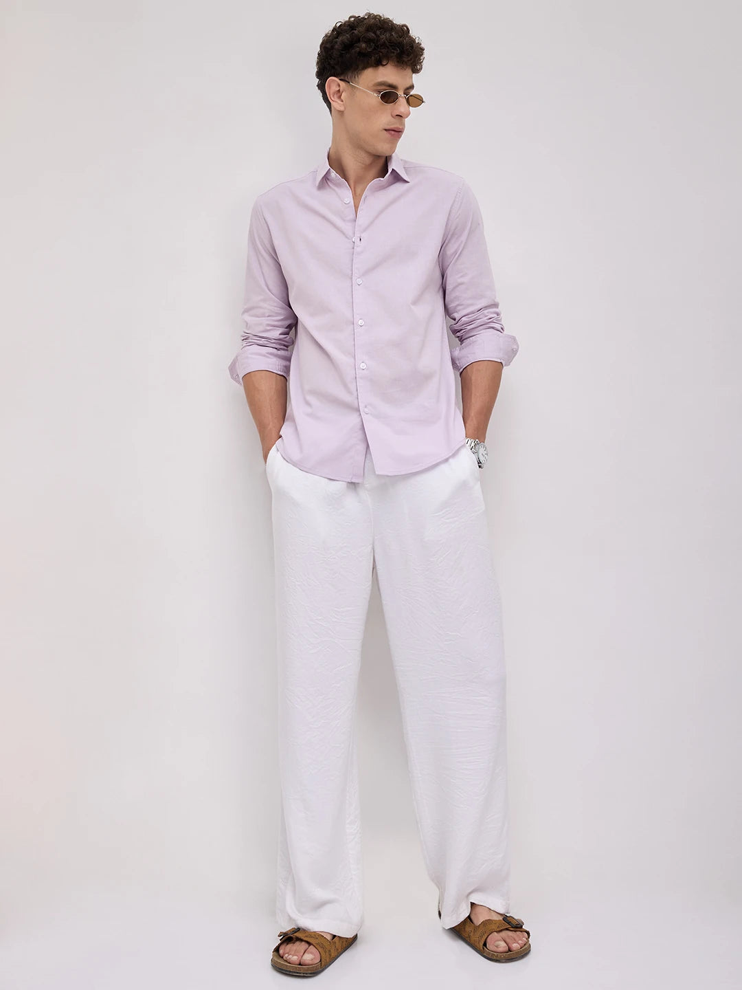 Lavender Blush Subtle Textured Linen Blend Shirt
