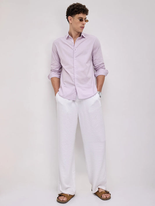 Lavender Blush Subtle Textured Linen Blend Shirt