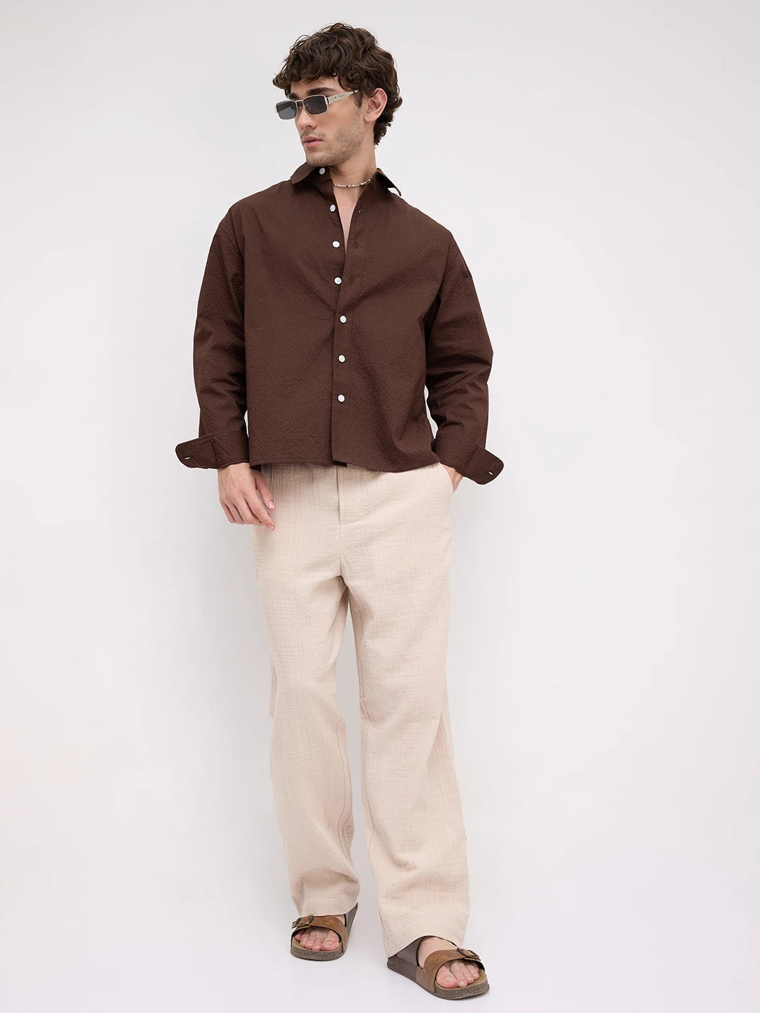 Rich Brown Boxy Fit Crop Shirt