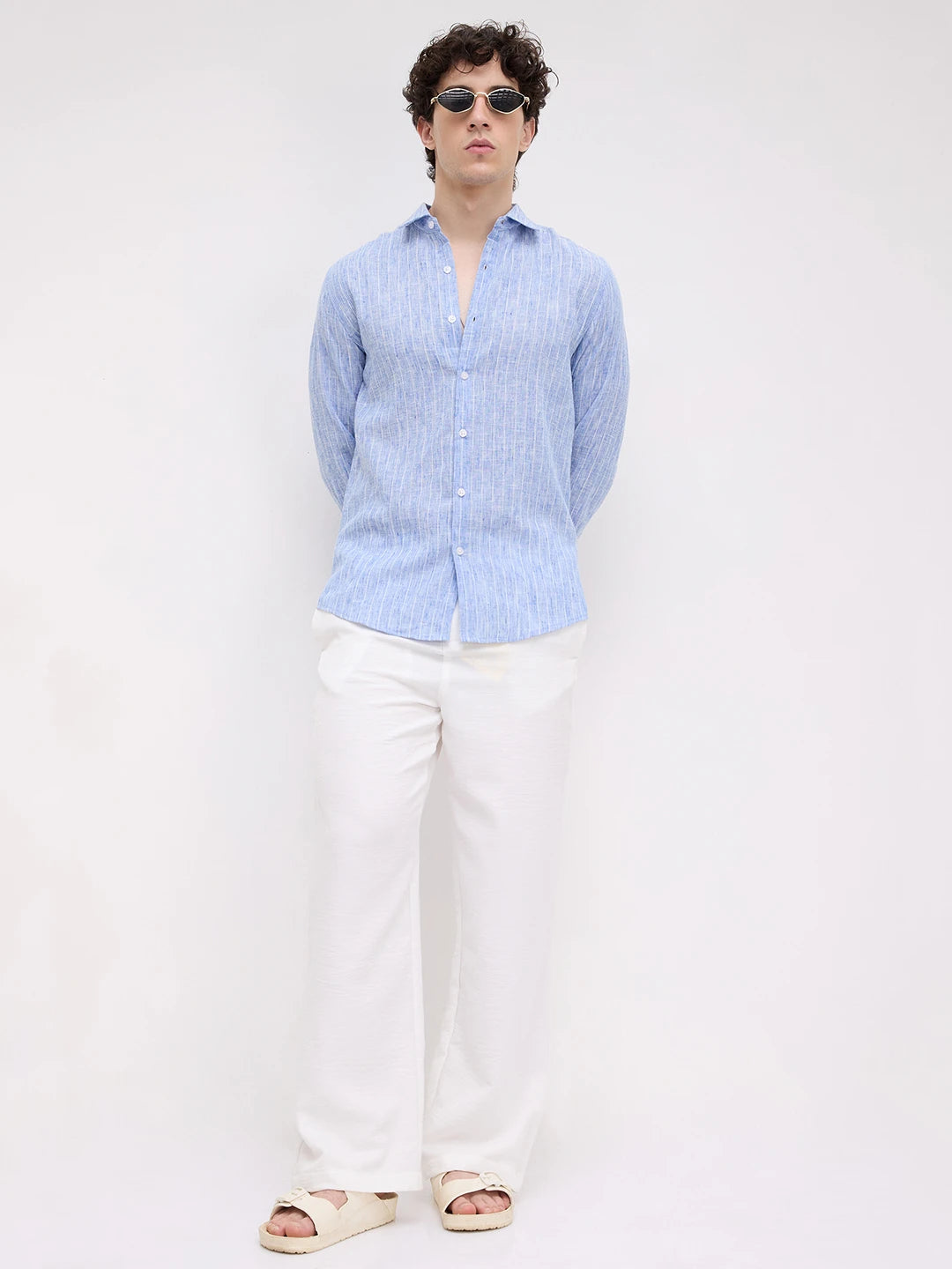 Trendy Blue Melange Vertical Striped Shirt