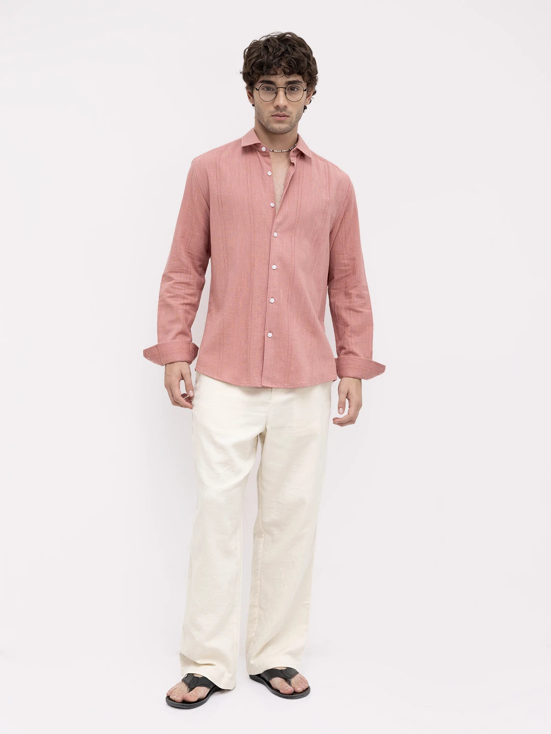 Refined Coral Sheer Textured Shirt