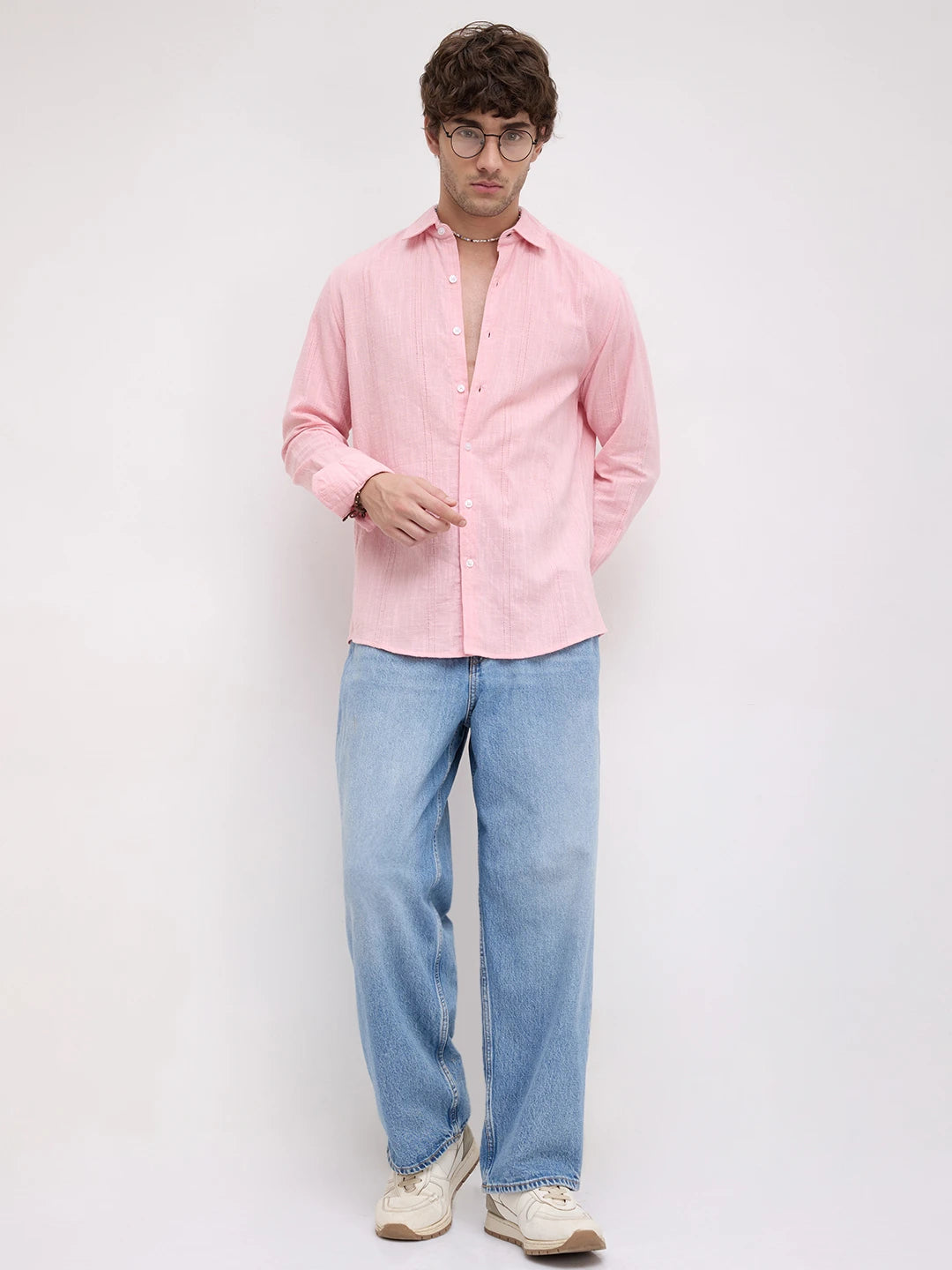 Soft Blush Pink Sheer Textured Shirt