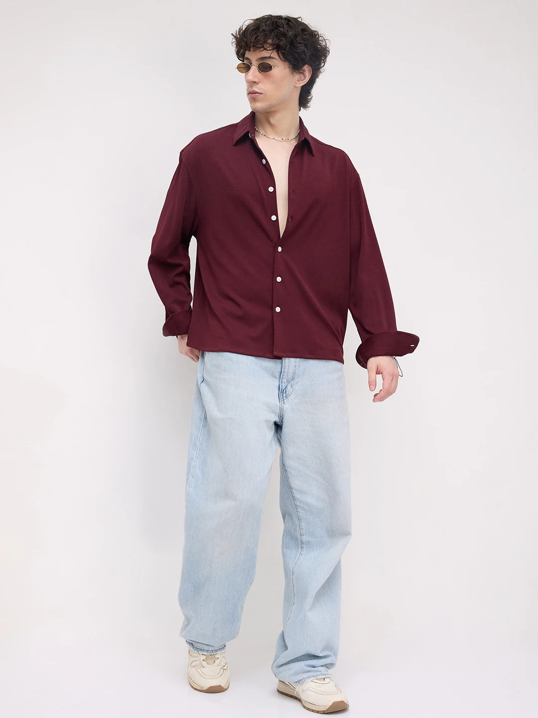 Rich Maroon Fine Textured Knitted Boxy Fit Crop Shirt