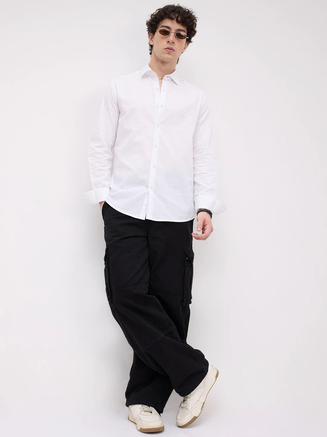 Refined Pearl White Textured Shirt