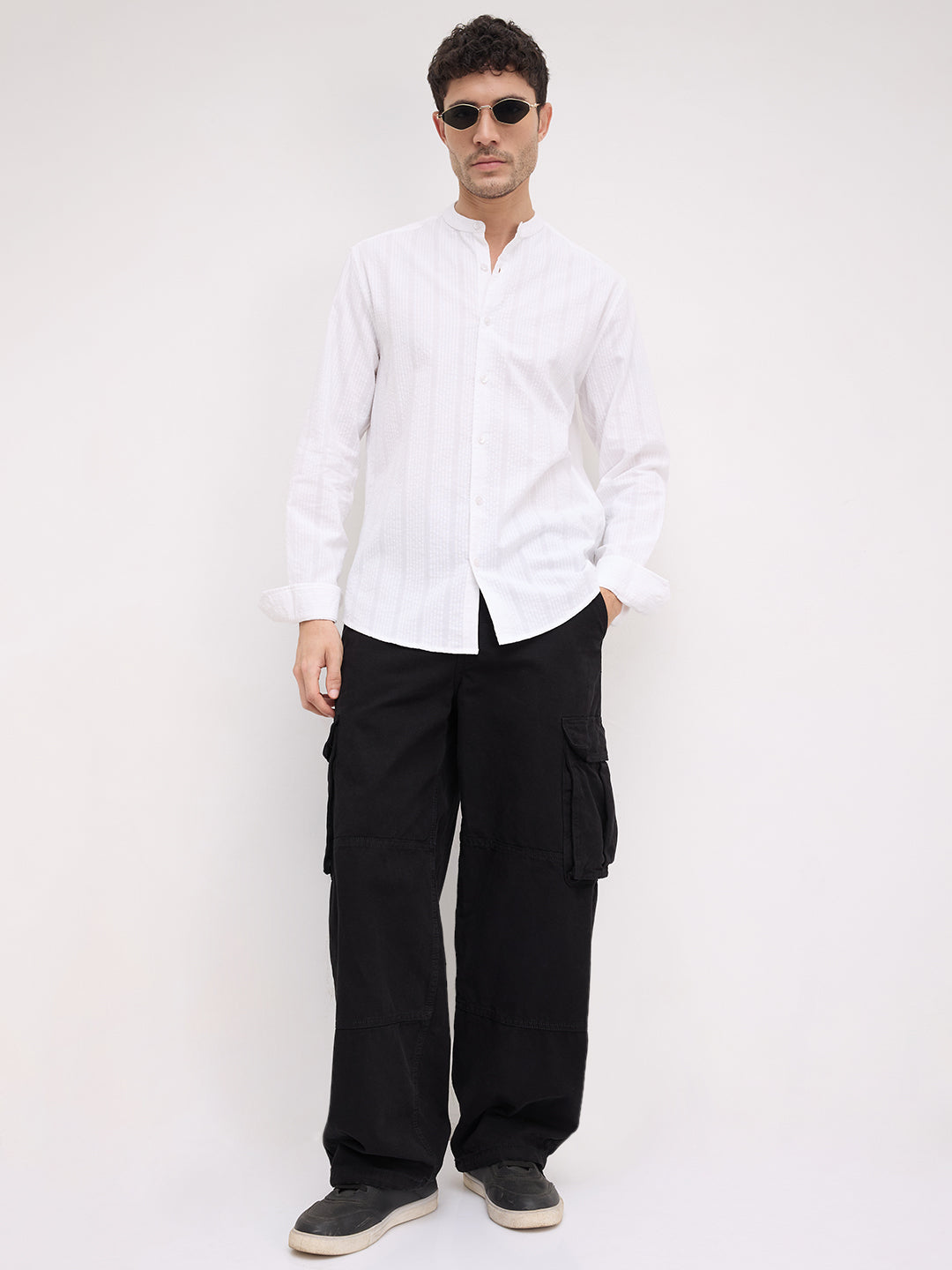 Timeless White Seersucker Mandarin Shirt
