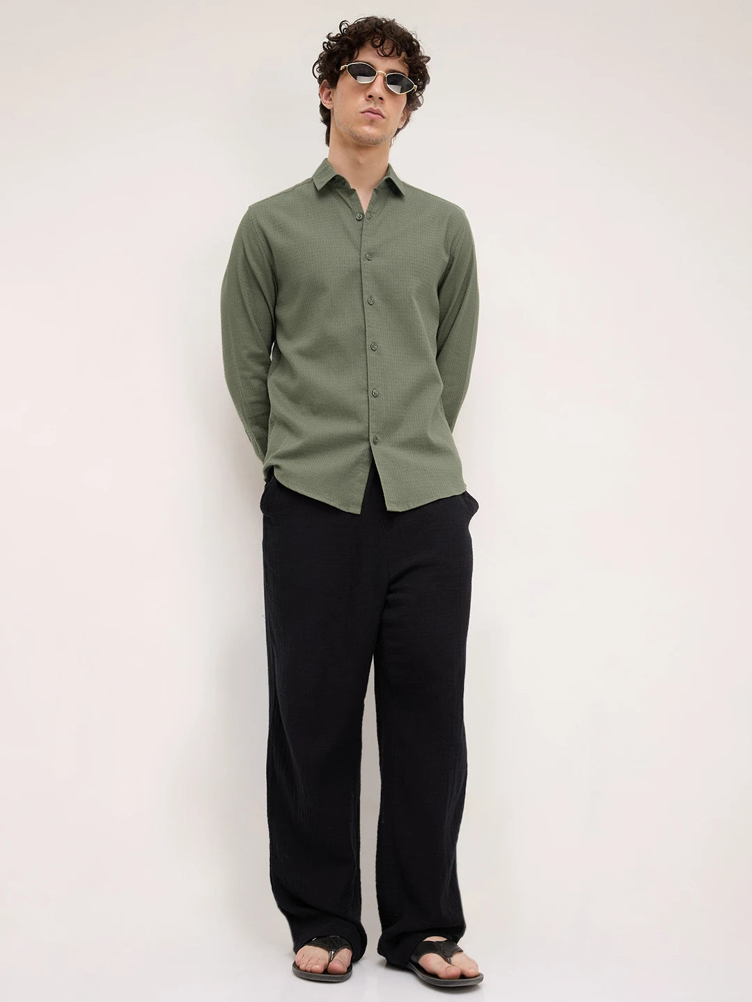 Ornate Olive Micro Textured Shirt