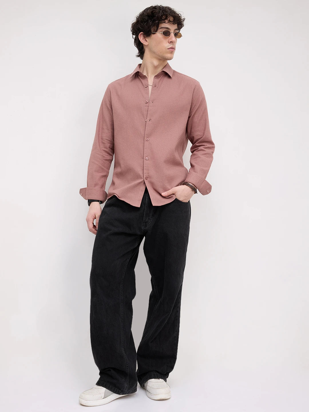 Sienna Brown Micro Waffle Textured Shirt
