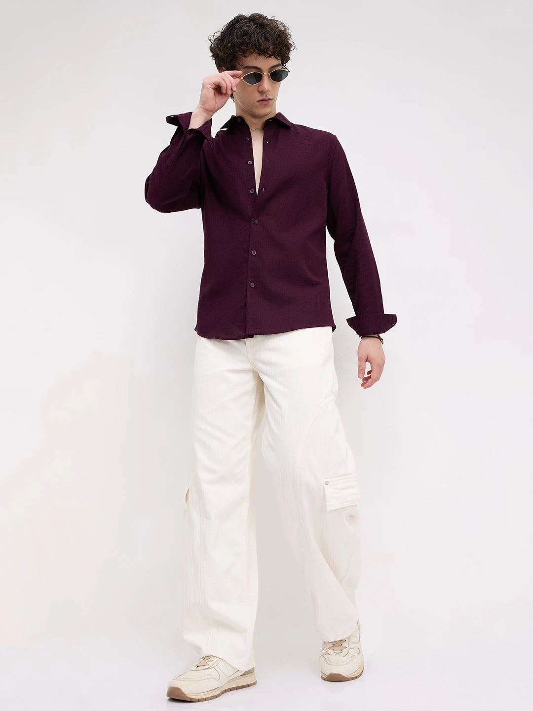 Deep Wine Micro Waffle Textured Shirt