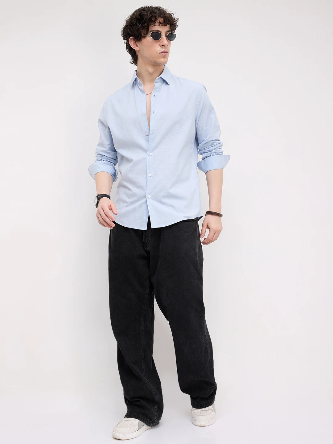 Soft Blue Square Textured Everyday Shirt