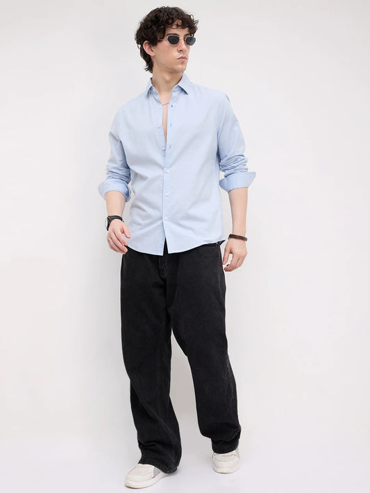Soft Blue Square Textured Everyday Shirt