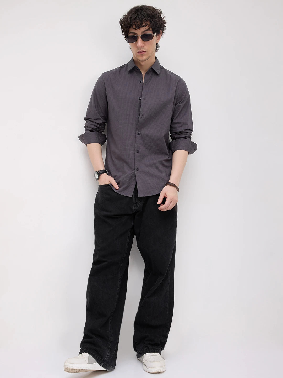 Graphite Grey Square Textured Shirt