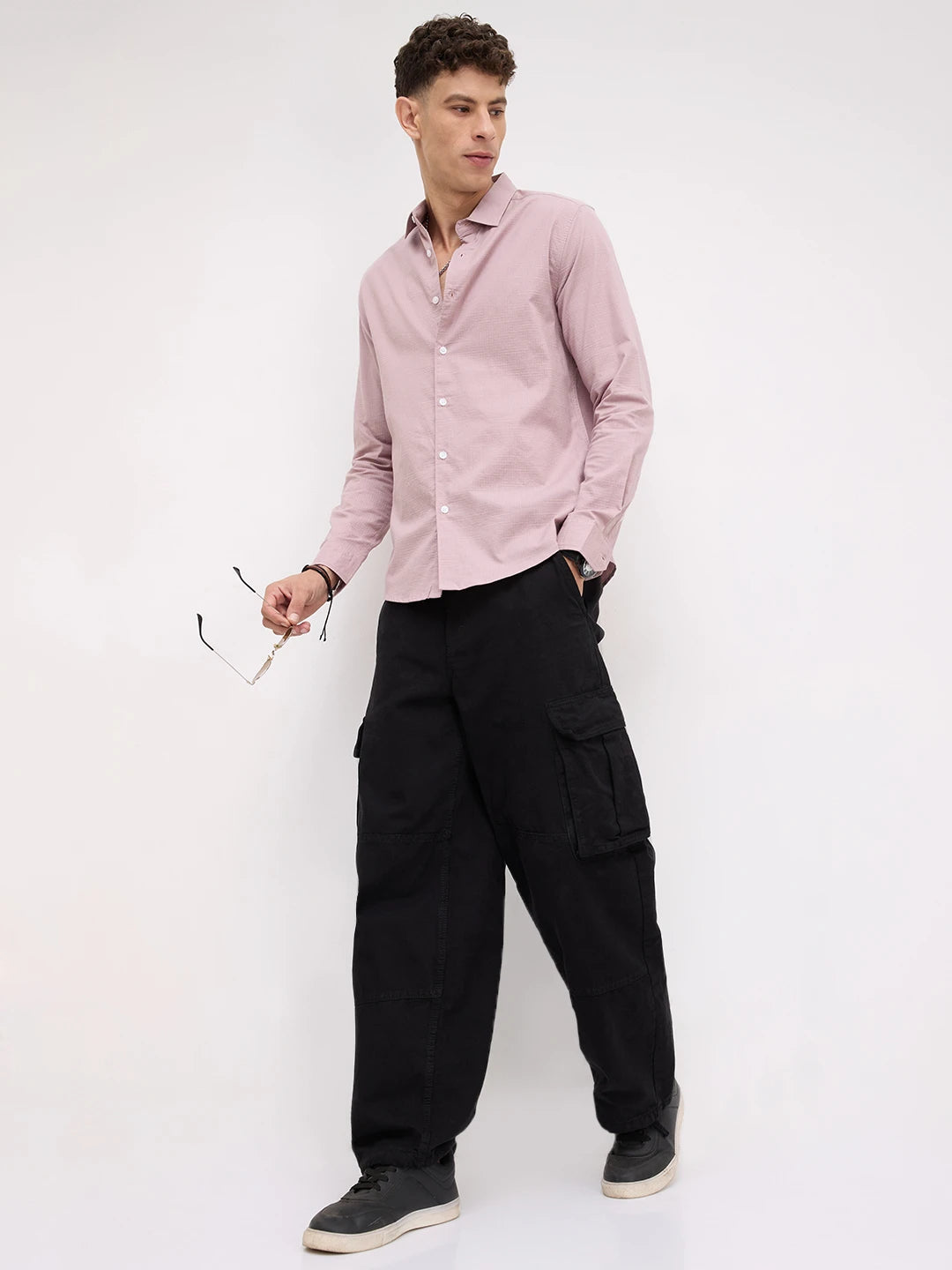 Soft Pastel Pink Micro Square Textured Shirt