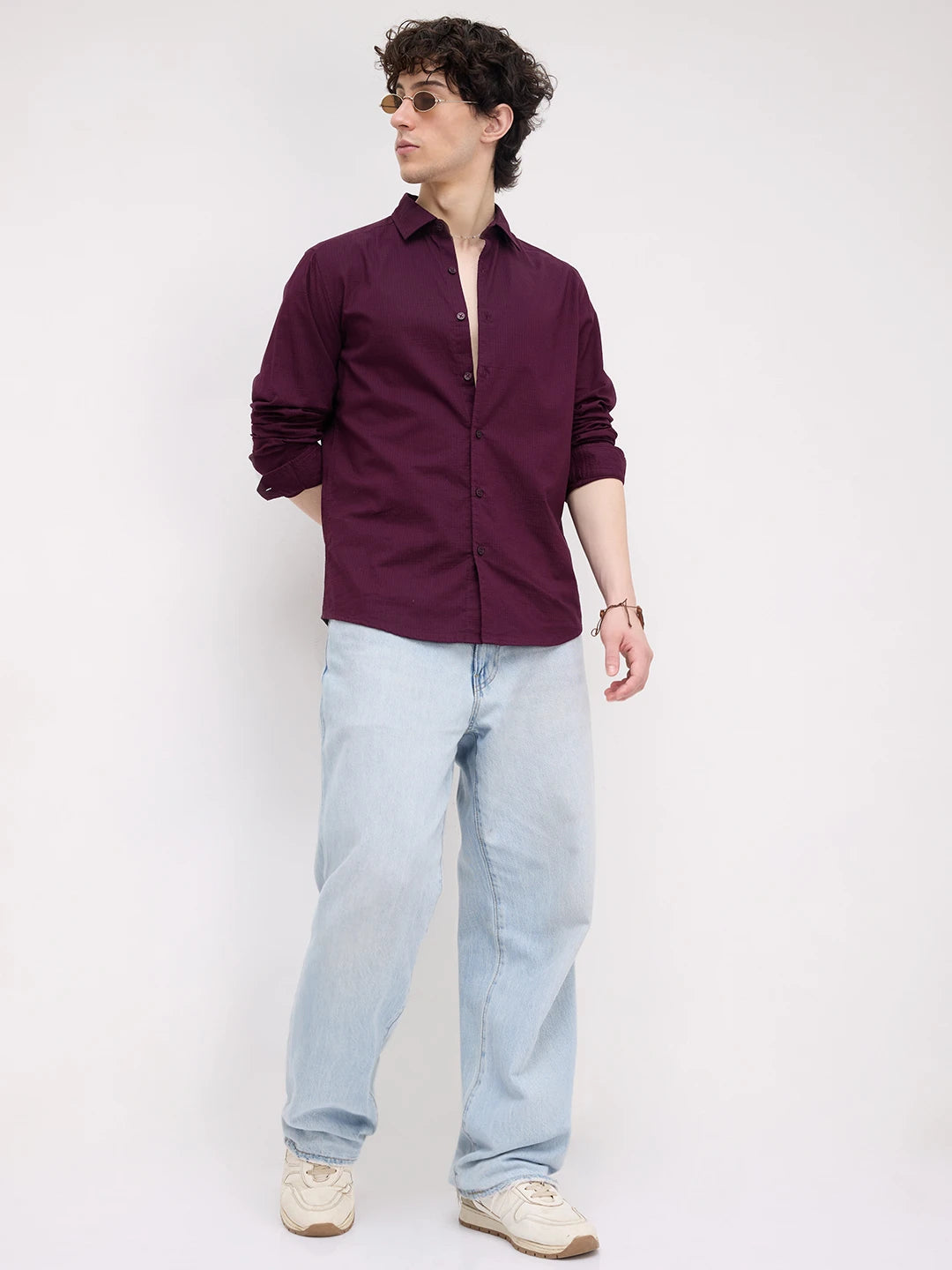 Luxe Wine Square Textured Shirt