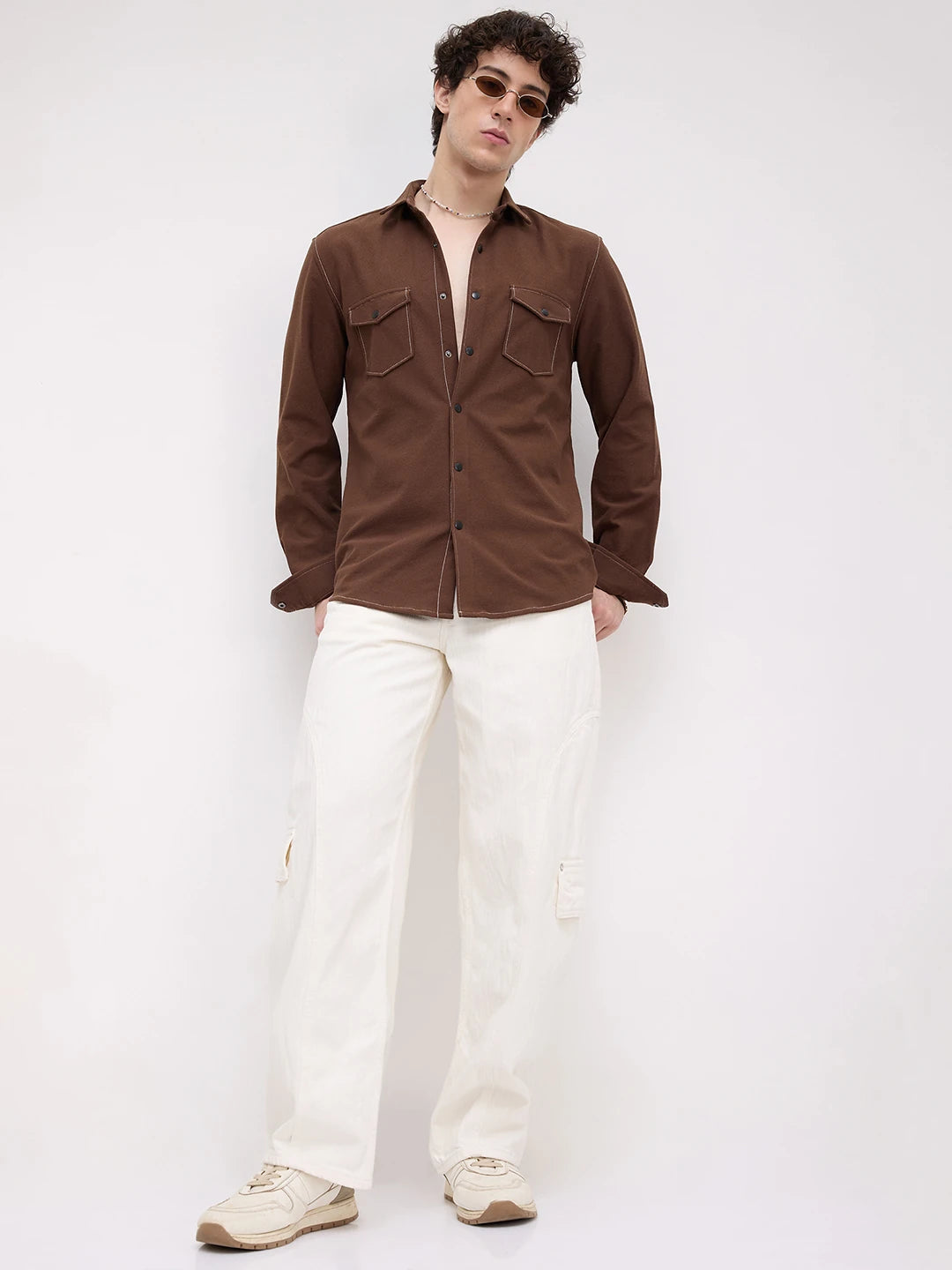 Hickory Brown Twin Pocket Knitted Overshirt