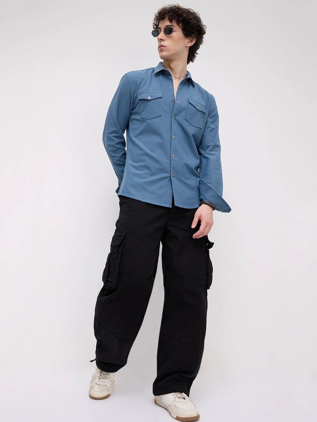 Cerulean Blue Twin Pocket Knitted Overshirt