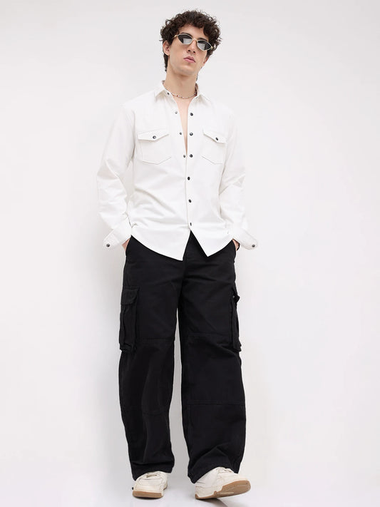 Snow White Twin Pocket Knitted Shirt