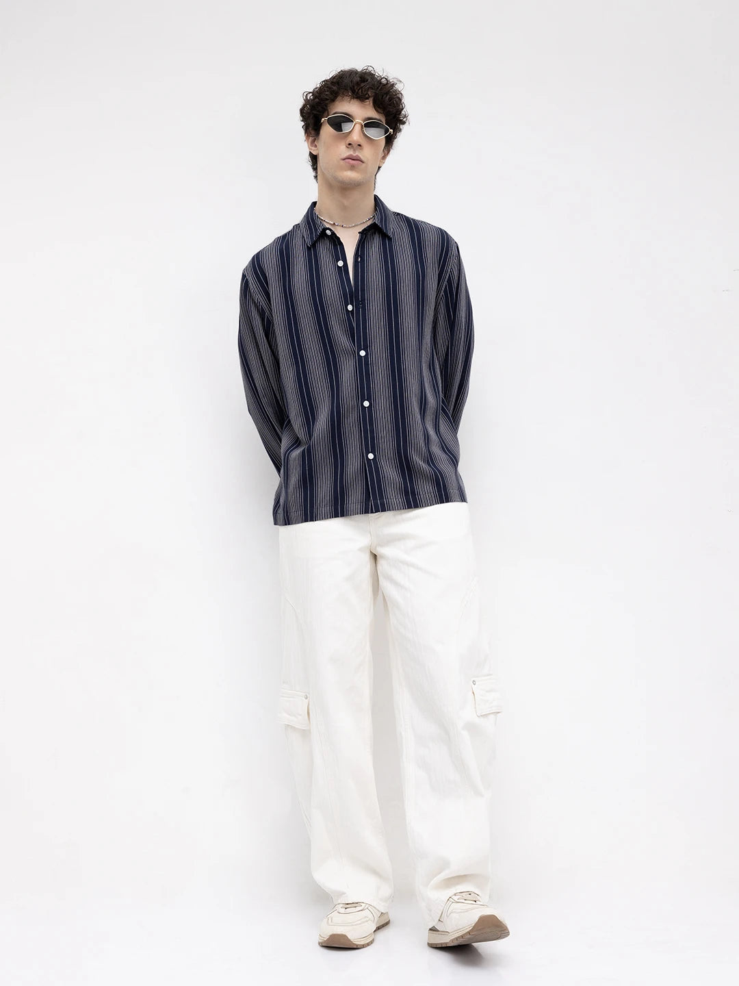 Navy Coastal Night Cuffless Oversized Shirt
