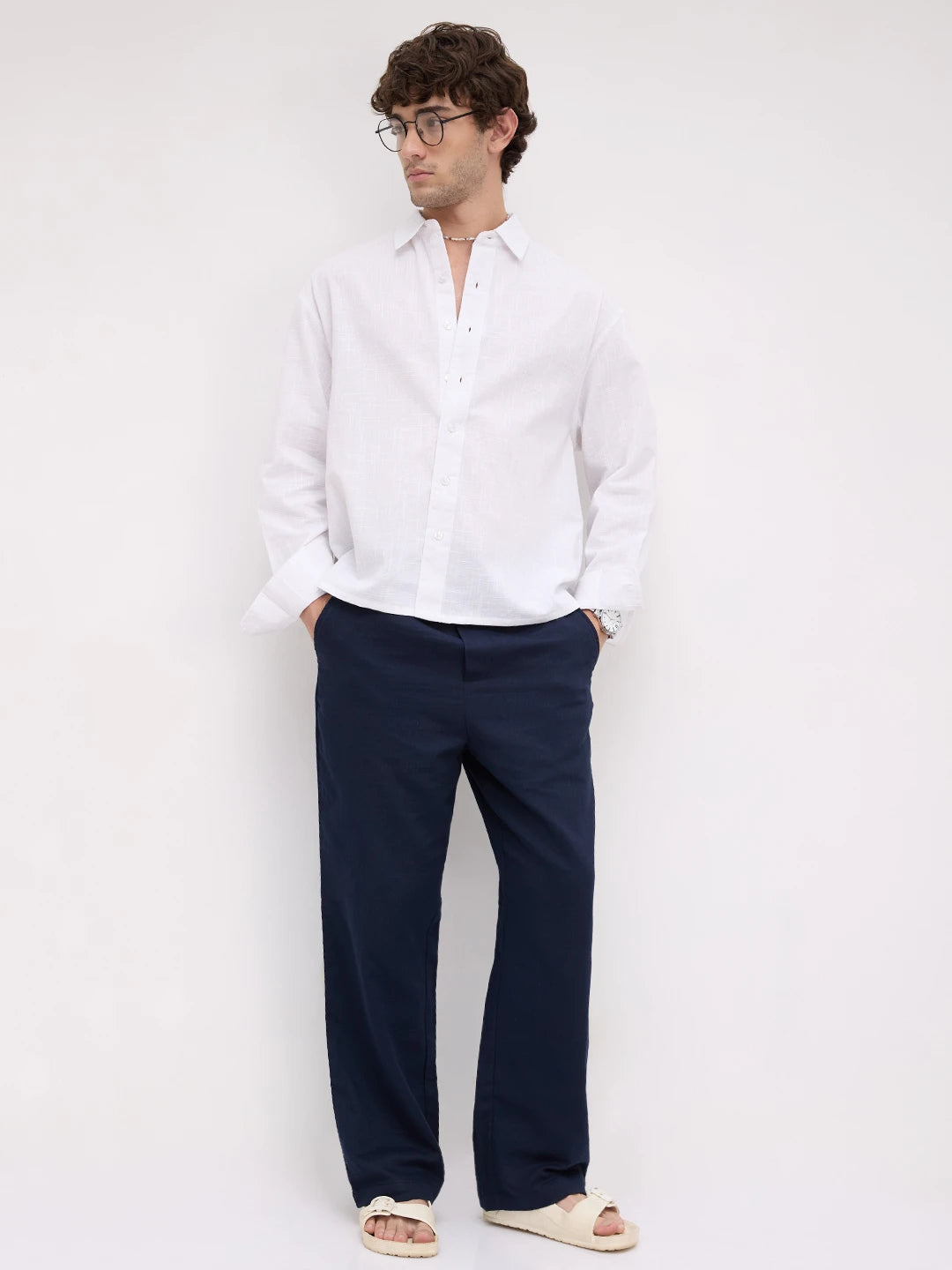 Sheer Snow White Micro Textured Boxy Fit Crop Shirt