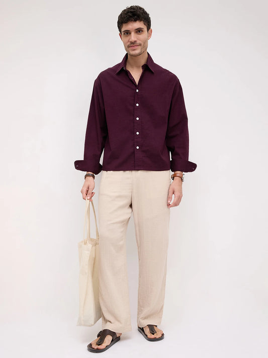 Luxe Wine Boxy Fit Crop Shirt