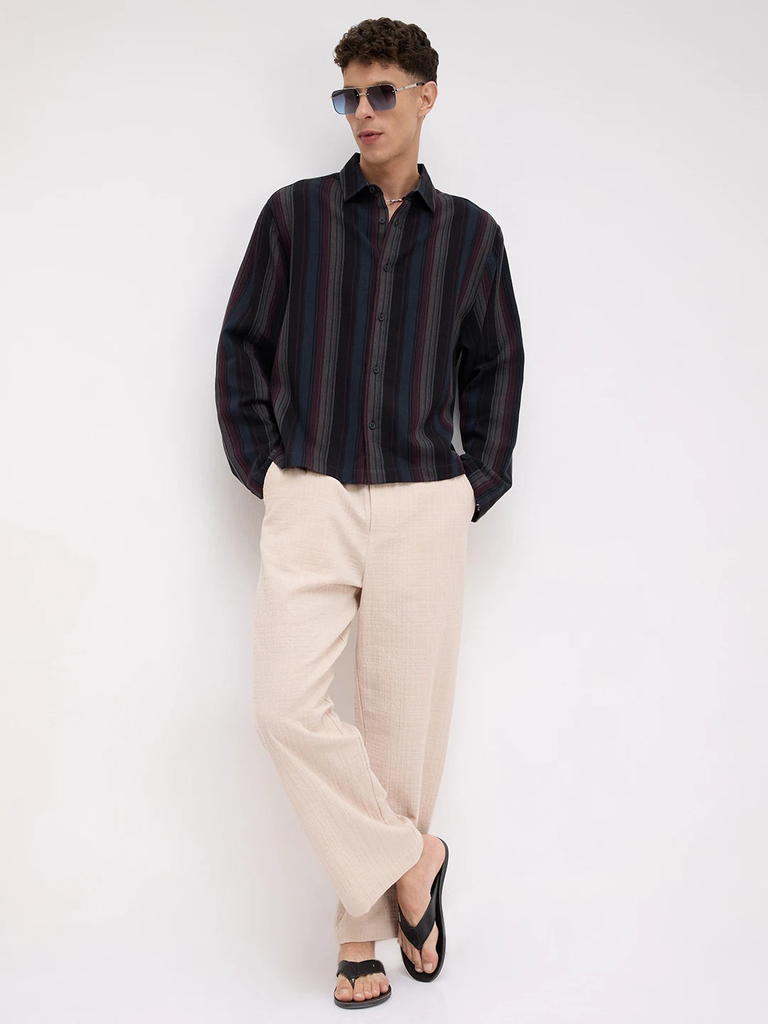Luxe Multi-Striped Cuffless Oversized Shirt