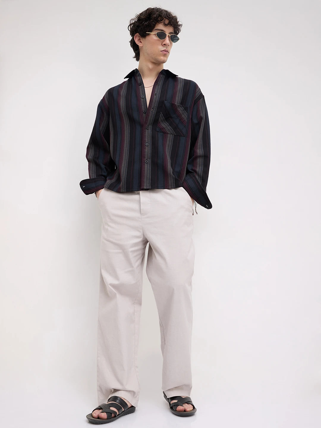 Luxe Muti-Weave Boxy Fit Crop Shirt