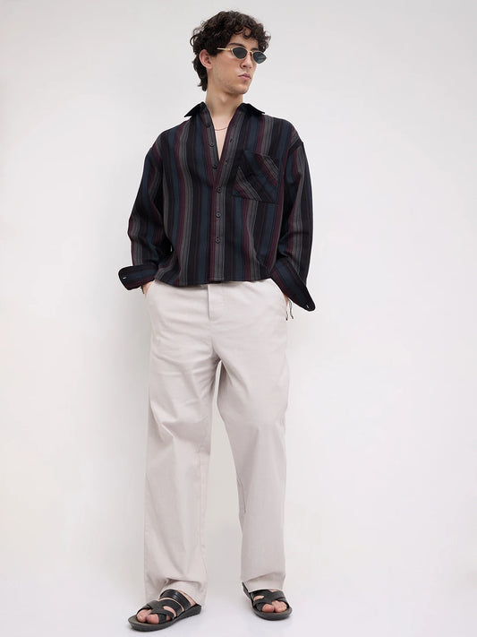 Luxe Muti-Weave Boxy Fit Crop Shirt
