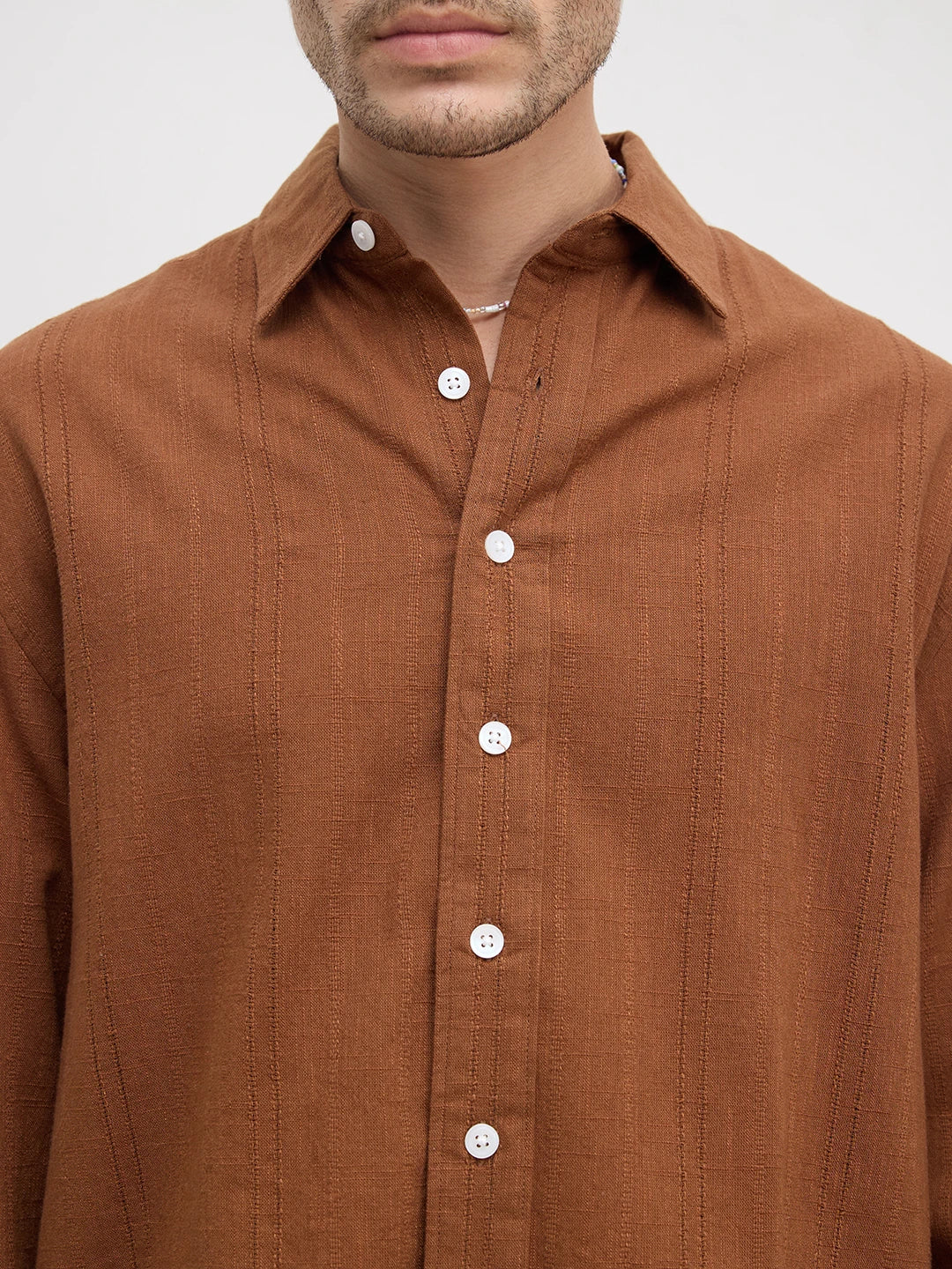 Iconic Brown Sheer Striped Boxy Fit Crop Shirt