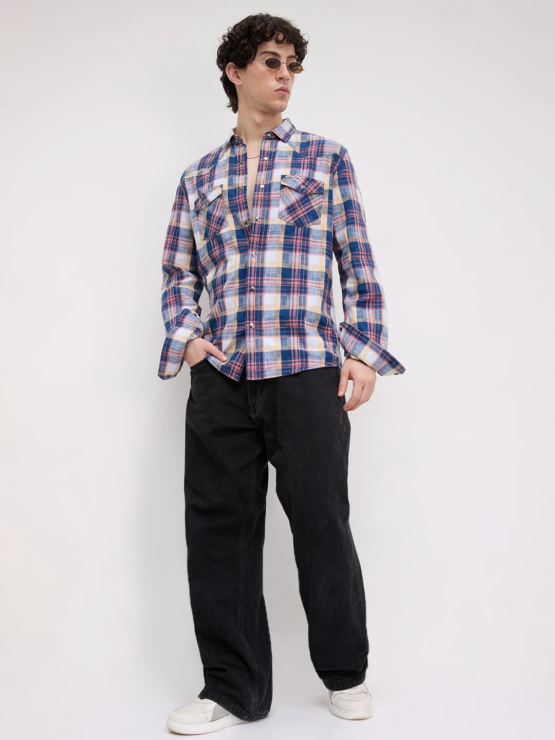 Luxe Denim Multicolor Checks Twin Pocket Shirt