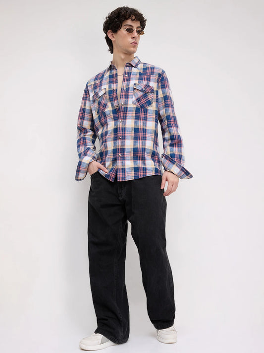 Luxe Denim Multicolor Checks Twin Pocket Shirt