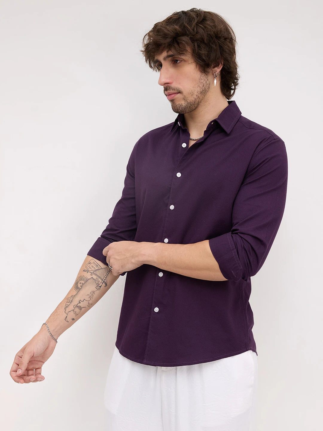 Luxe Plum Dimensional Weave Shirt